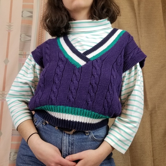 Vtg 80s 90s Preppy Chunky Knit Sweater Vest